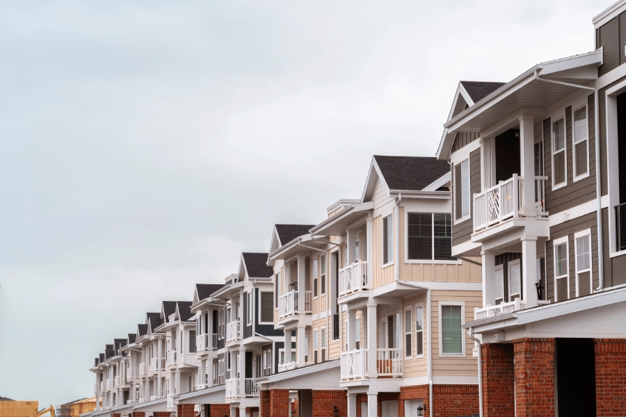 neighborhood of multi-family homes with balconies